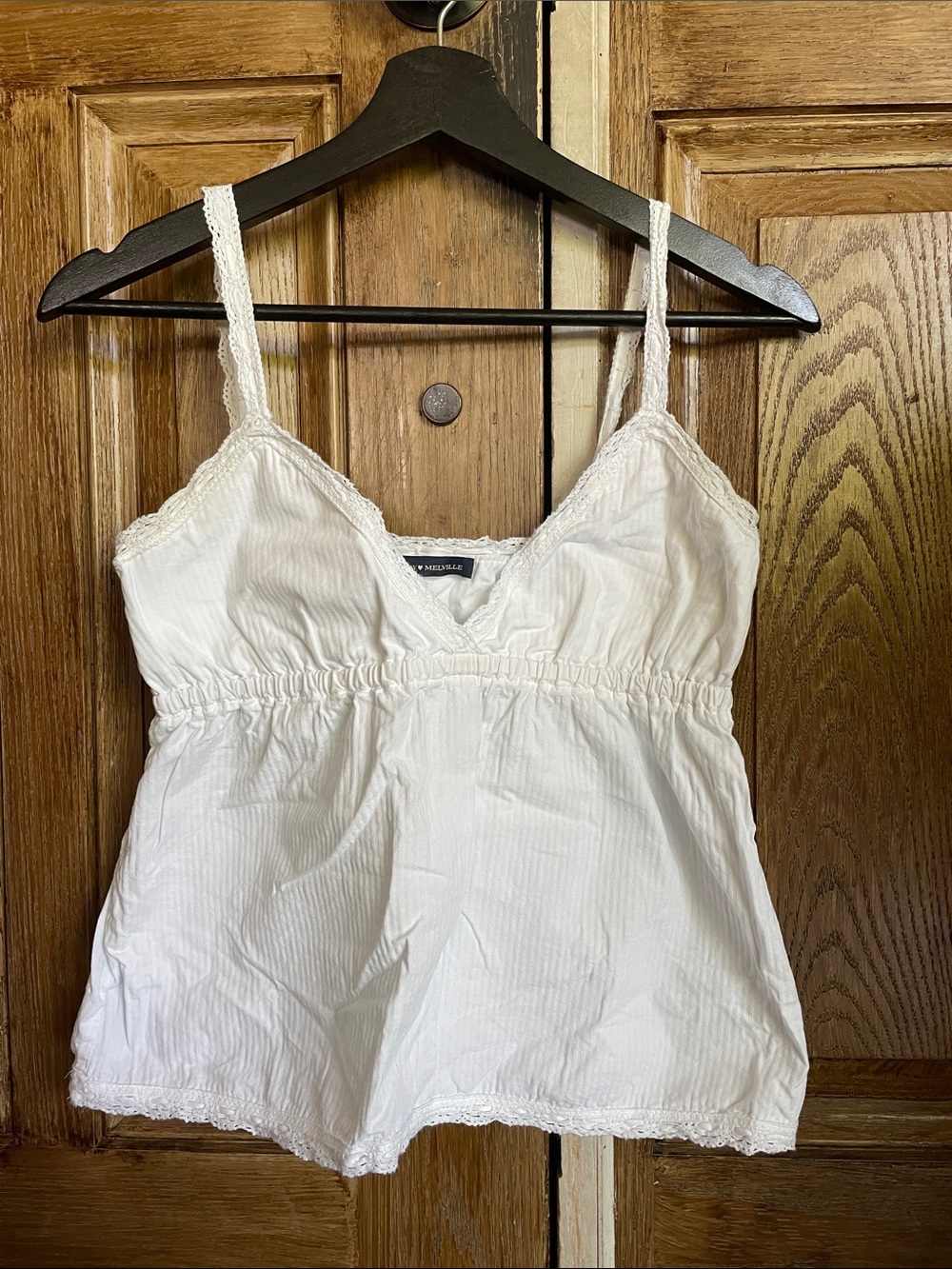 Brandy Melville White Lace-Trim V-Neck Babydoll Cami